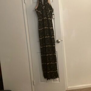 Elegant Black and Tan Lace Dress